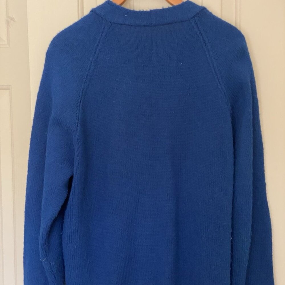 Vintage 60’s Bright Blue Hand Knit Cardigan Sweater Men’s Size M USA Monogram W - Picture 7 of 7
